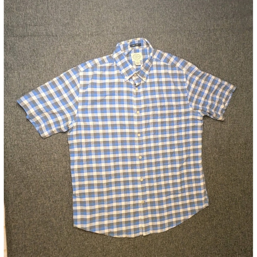 St Johns Bay Men's Short Sleeve Blue Plaid Shirt Size Large Button Down‎ Tee
